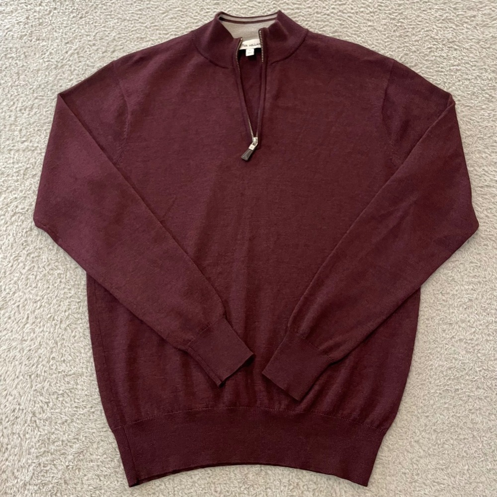 Peter Millar Crown Soft Merino Wool Silk 1/4 Zip Men Small Burgundy Golf MF21S25